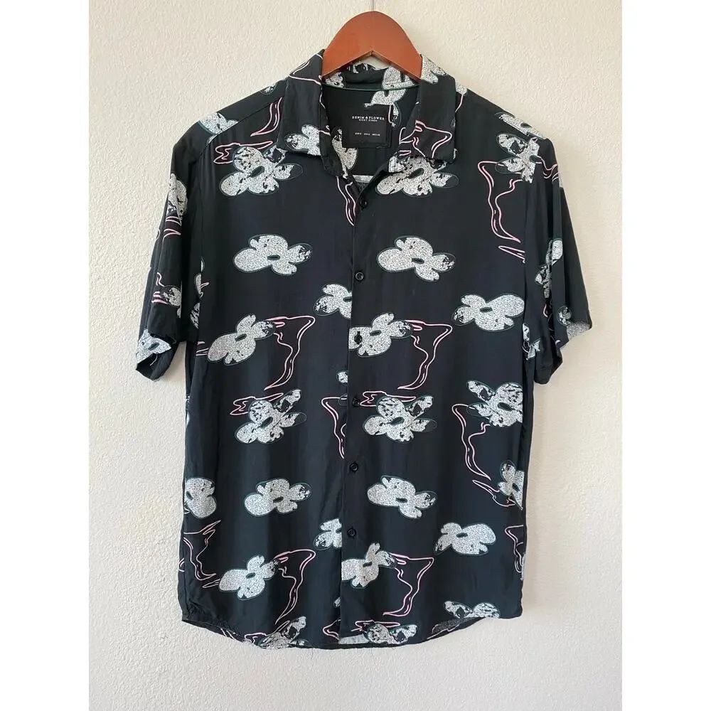 Denim & Flower Ricky Singh Mens S Black Floral Viscose Button Up Shirt Abstract